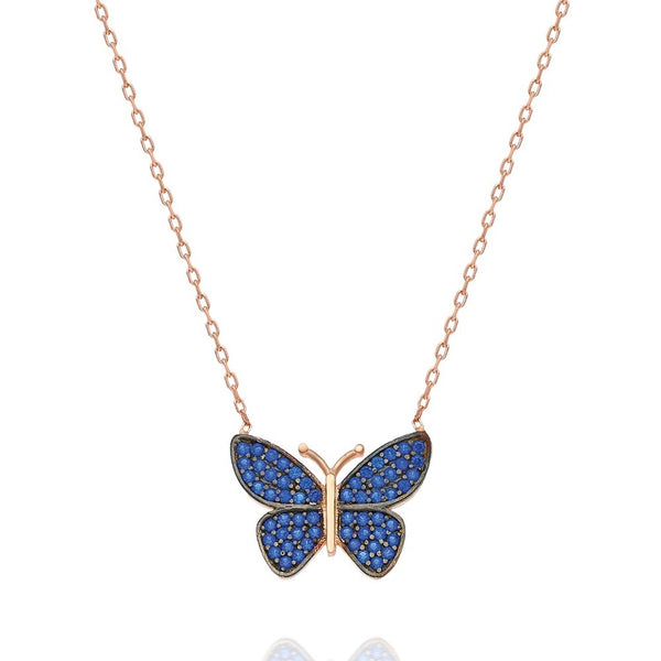 925 Sterling Silver Navy Blue Butterfly Necklace