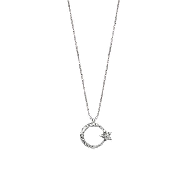 925 Sterling Small Size Moon Star Women's Sterling Silver Necklace