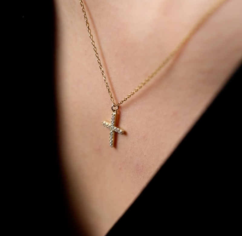 cross necklace, gold cross necklace, tiny cross necklace, CZ cross necklace