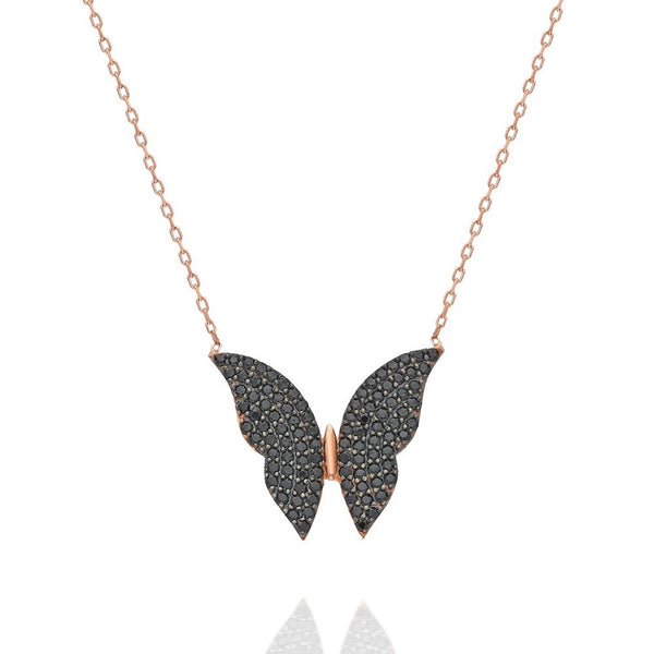 925 Sterling Silver Black Butterfly Necklace