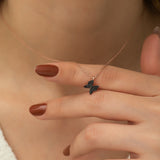 925 Sterling Silver Black Tiny Butterfly Necklace