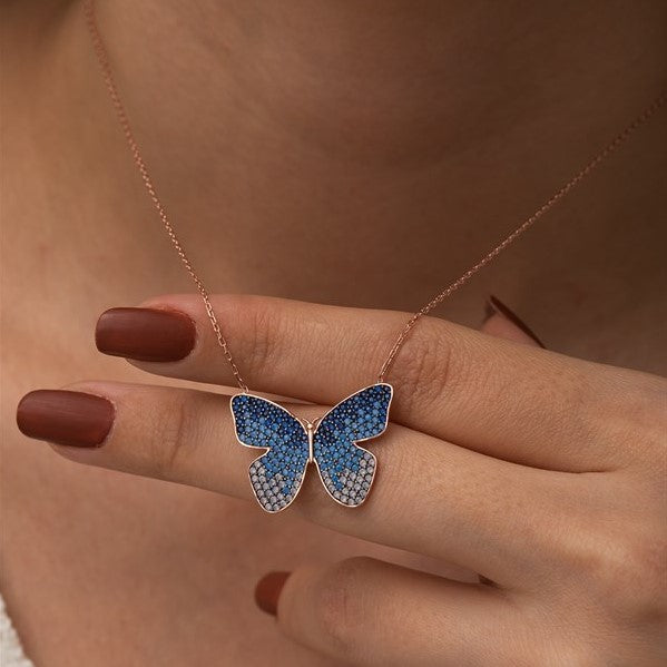 925 Sterling Silver Blue Stone Butterfly Necklace