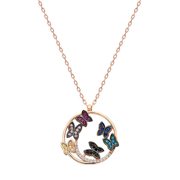 925 Sterling Silver Colorful Butterflies Necklace