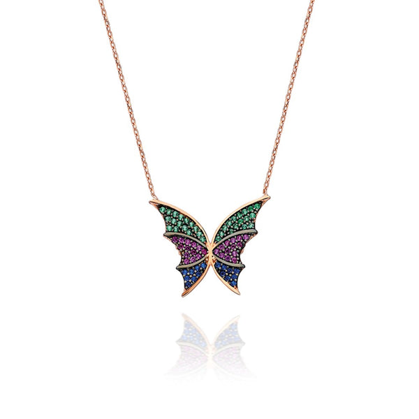 925 Sterling Silver Colorful Butterfly Necklace