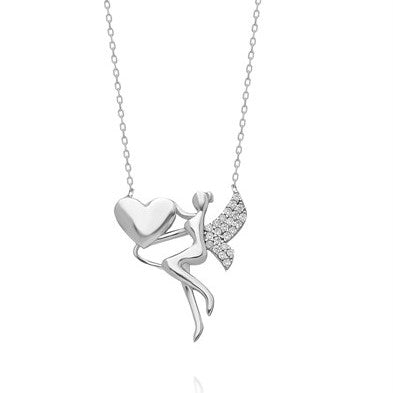 925 Sterling Heart Angel Necklace Women Sterling Silver Necklace