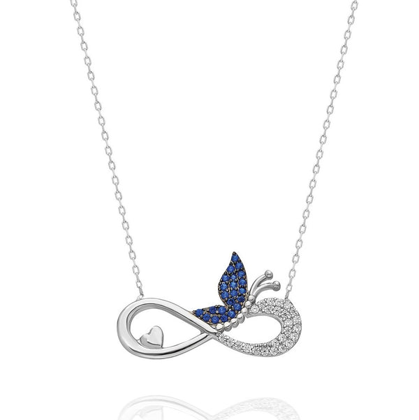 925 Sterling Silver Infinity Blue Butterfly Necklace
