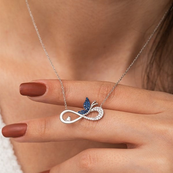925 Sterling Silver Infinity Blue Butterfly Necklace