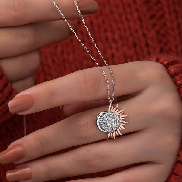 925 Sterling Moon and Sun Compatible Necklace Women's Sterling Silver Necklace
