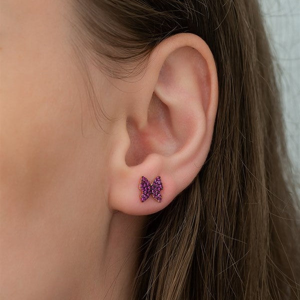 925 Sterling Pink Tiny Butterfly Earrings Women's Sterling Silver Earrings