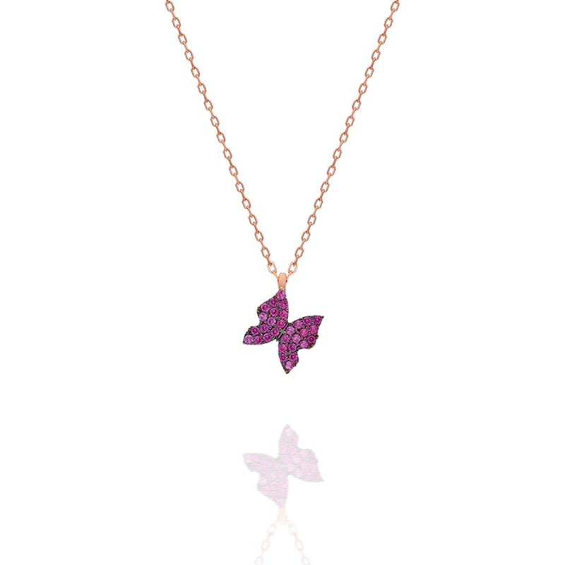 925 Sterling Silver Pink Tiny Butterfly Necklace