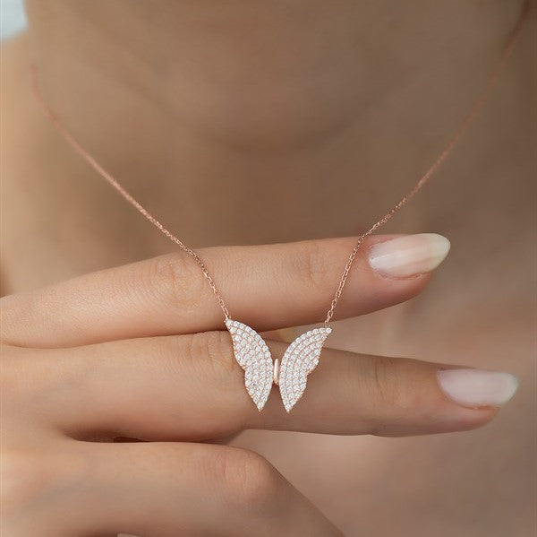 925 Sterling Silver Rose Butterfly Necklace