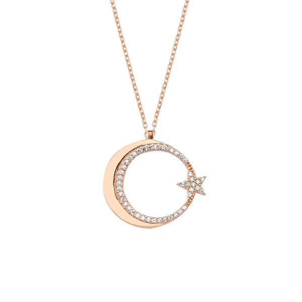 925 Sterling Rose Plated Moon Star Necklace Sterling Silver Necklace