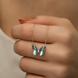 925 Sterling Silver Aquamarine Butterfly Necklace