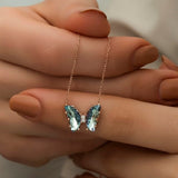 925 Sterling Silver Aquamarine Butterfly Necklace