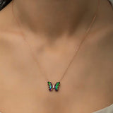 925 Sterling Silver Butterfly Necklace with Mystic Topaz Stone