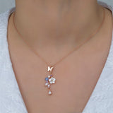 925 Sterling Silver Butterfly Spring Flower Magnolia Necklace