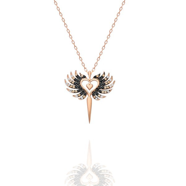 925 Sterling Silver Heart Angel Wing Necklace Women Sterling Silver Necklace