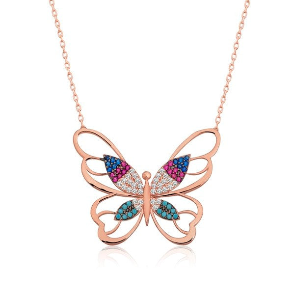 925 Sterling Silver Mix Stone Butterfly Necklace