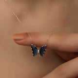 925 Sterling Silver Navy Blue Zircon Stone Butterfly Necklace