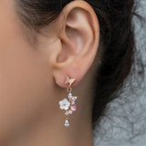 925 Sterling Silver Pink Stone Butterfly Magnolia Flower Earrings
