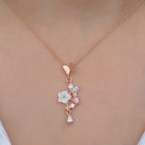 925 Sterling Silver Pink Butterfly Magnolia Flower Necklace