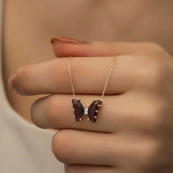 925 Sterling Silver Purple  Butterfly Necklace