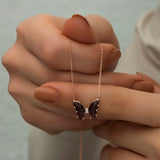 925 Sterling Silver Purple  Butterfly Necklace