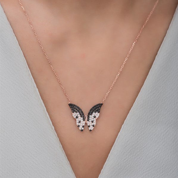 925 Sterling Silver Spotted  Butterfly Necklace