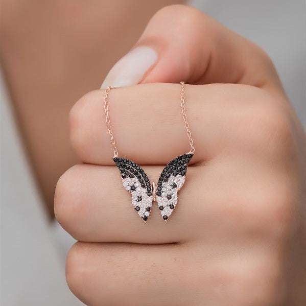 925 Sterling Silver Spotted  Butterfly Necklace