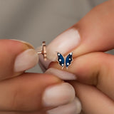925 Sterling Silver Tiny Blue Enamel Butterfly Earrings