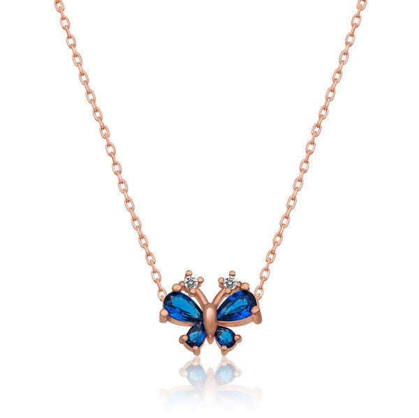 925 Sterling Silver Tiny Blue Stone Butterfly Necklace