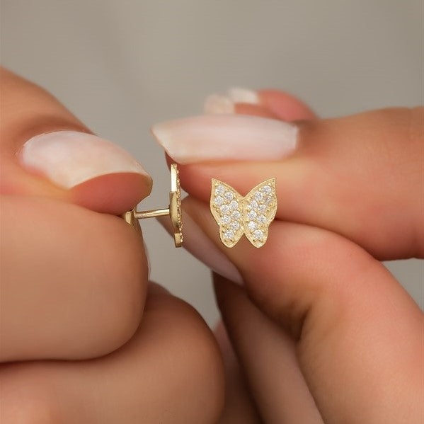925 Sterling Silver Tiny Gold Butterfly Earrings
