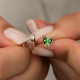 925 Sterling Silver Tiny Green Enamel Butterfly Earrings