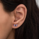 925 Sterling Silver Tiny Purple Enamel Butterfly Earrings