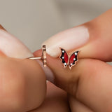 925 Sterling Silver Tiny Red Enamel Butterfly Earrings