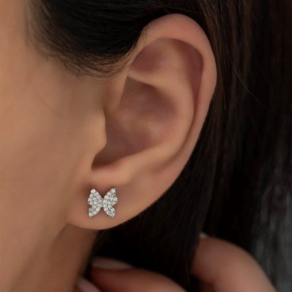 925 Sterling Silver Tiny Rhodium Plated Butterfly Earrings