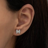 925 Sterling Silver Tiny Rhodium Plated Butterfly Earrings