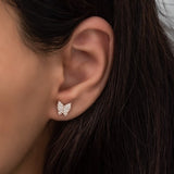 925 Sterling Silver Tiny Rose Zircon Stone Butterfly Earrings