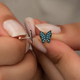 925 Sterling Silver Tiny Turquoise Stone Butterfly Earrings