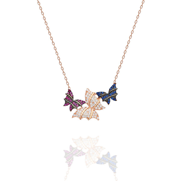 925 Sterling Silver Triple Color Butterfly Necklace