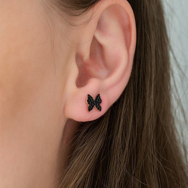 925 Sterling Tiny Black Butterfly Earrings Women's Sterling Silver Earrings