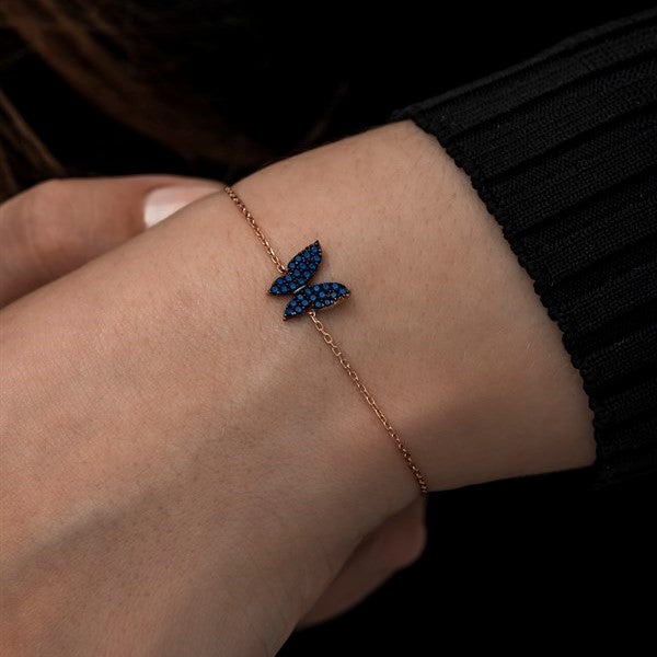 925 Sterling Tiny Blue Butterfly Bracelet Women Sterling Silver Bracelet