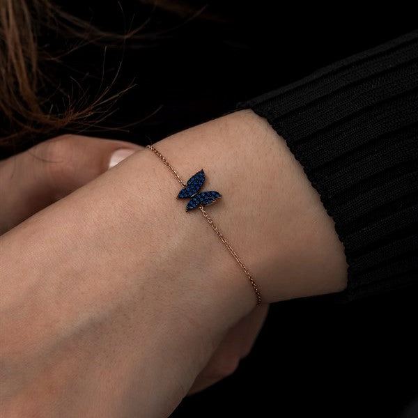 925 Sterling Tiny Blue Butterfly Bracelet Women Sterling Silver Bracelet