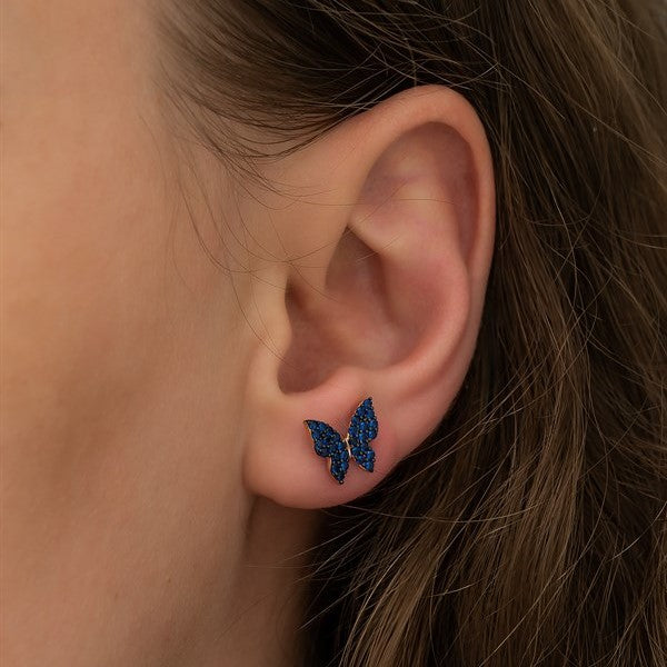 925 Sterling Tiny Blue Butterfly Earrings Women's Sterling Silver Earrings
