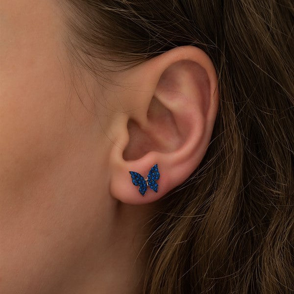 925 Sterling Tiny Blue Butterfly Earrings Women's Sterling Silver Earrings