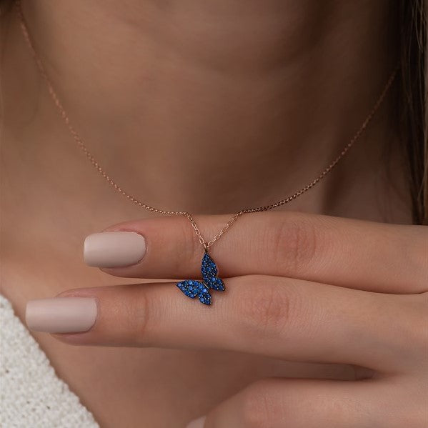 Blue Crystal Butterfly Necklace