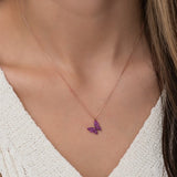 925 Sterling Silver Tiny Pink Butterfly Necklace