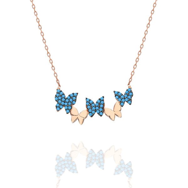 925 Sterling Silver Turquoise Row Butterfly Necklace