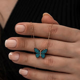 925 Sterling Silver Turquoise Stone Butterfly Necklace