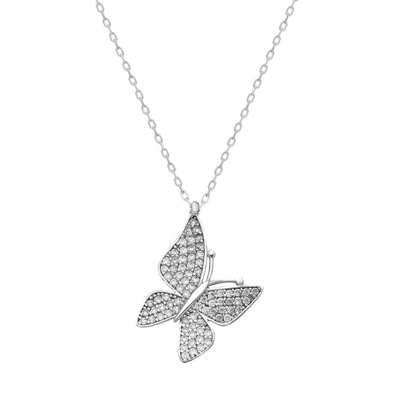 925 Sterling Silver White Stone Butterfly Necklace